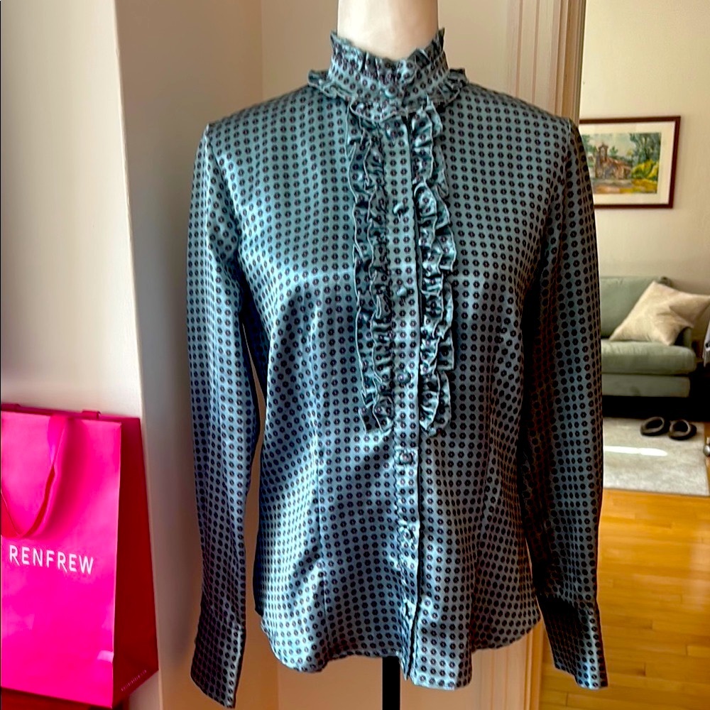 Satin Ruffled Button Down Blouse/Top